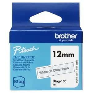 Brother 12mm White on Clear Tape – BTAG135