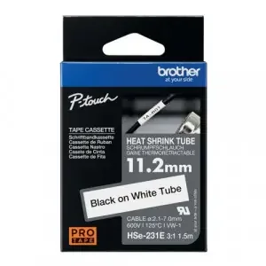 Brother HSe Heat Shrink Tube Tape Cassette 11.2mm x 1.5m Black on White HSe231E
