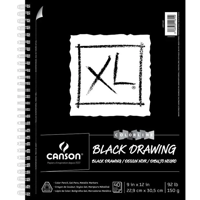 Canson XL Black Drawing Pad, Side Wire, 9 x 12 Inches, 40 Sheets