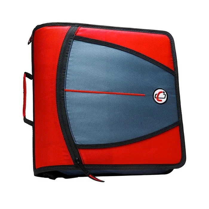Case·it Mighty Zip Tab O-Ring Binder, 3 Inches, Fire Engine Red