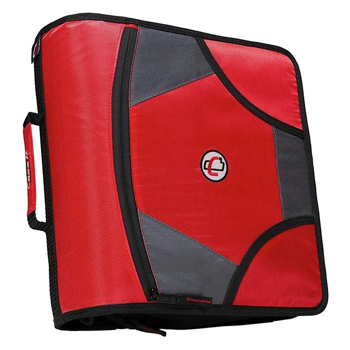 Case·it Zipper Binder with 5 Tab Files, D-Ring, 4 Inches, Fire Engine Red