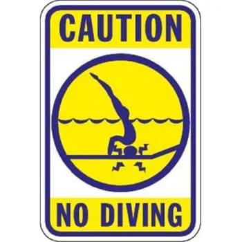 Caution No Diving Sign, Non-Reflective Aluminum, 18×24