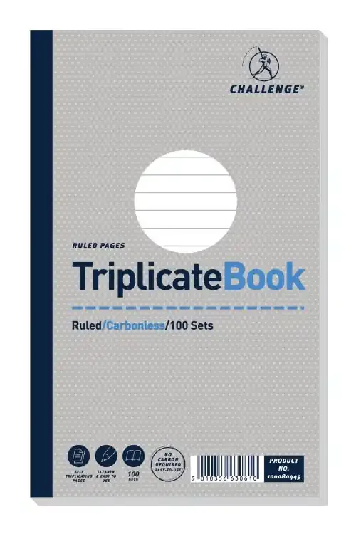 Challenge 210x130mm Triplicate Book Carbonless Ruled 1-100 Taped Cloth Binding 100 Sets (Pack 5) – 100080445