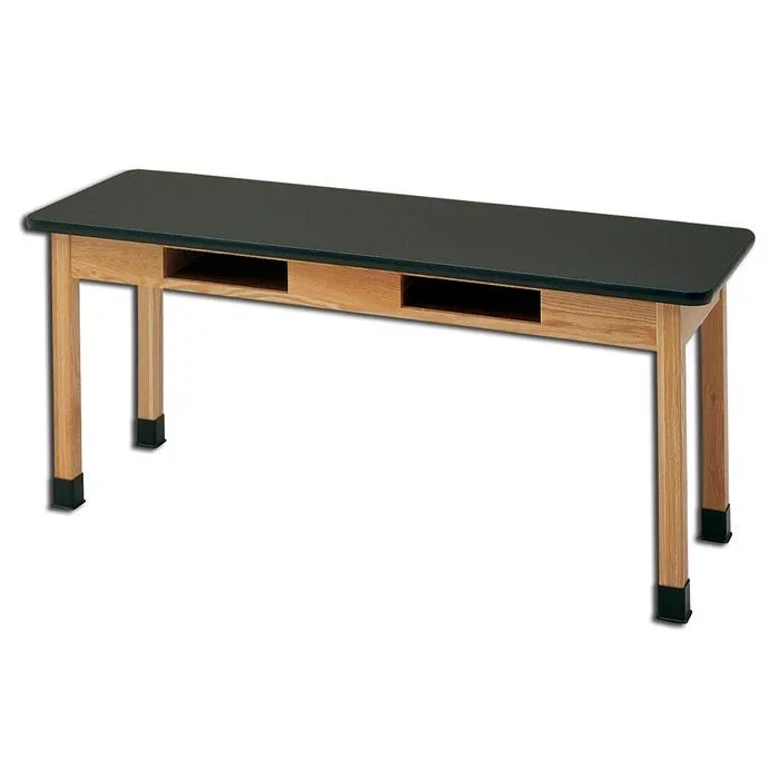 Classroom Select Science Table with Book Compartments, ChemGuard Top, 60 x 30 x 36 Inches, Oak, Black