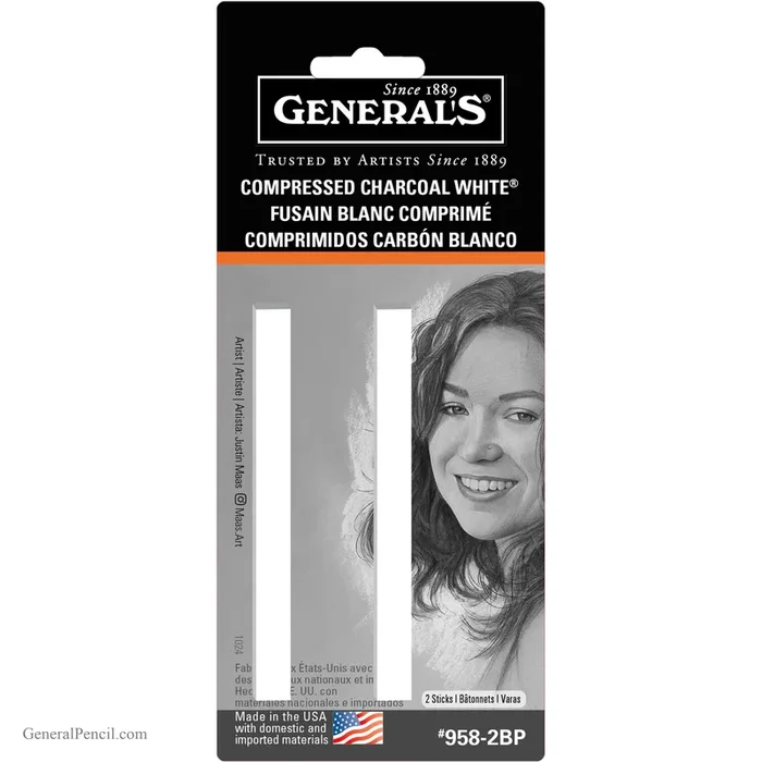 Compressed Charcoal White® Sticks, 2-Pack Blistercarded