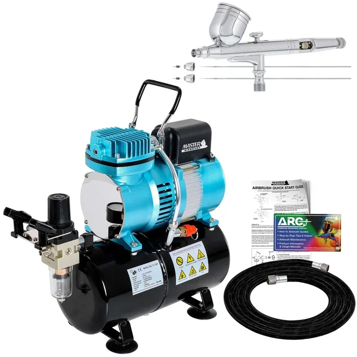 Cool Runner II Dual Fan Air Storage Tank Compressor System Kit with G233 Gravity Feed Dual-Action Airbrush, 0.2 0.3 0.5mm Tips – Holder, How-To Guide