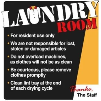 Coordinated Laundry Interior Sign, Black/Yellow/Red, 12-1/4 X 12-3/4