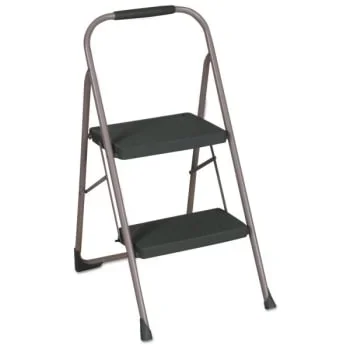 Cosco 2-Step Big Step Folding Stool, 200lb, 22″ Spread, Black/Gray
