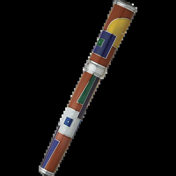 David Oscarson 15th Anniversary/American Art Deco Rollerball Pen -Translucent Citrine with Multi-colored Enamel