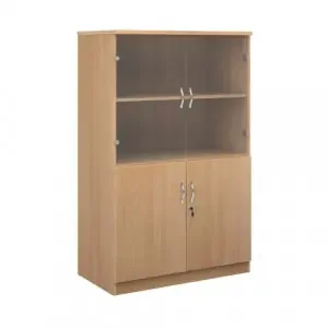 Deluxe combination unit with glass upper doors 1600mm high with 3 shelves – beech