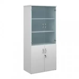 Duo combination unit with glass upper doors 1790mm high with 4 shelves – white