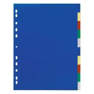 Durable 10 Part Coloured Tab Index Punched File Dividers – A4+