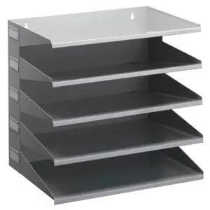 Durable 5 Compartment Labelled Metal Document Filing Letter Tray – A4 Grey