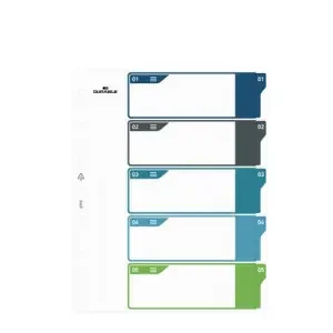 Durable 5 Part Numbered Tab Punched Index Dividers + Cover – A4+ – Colour Coded