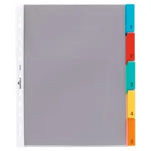 Durable 5 Part Replacable Tab Numbered Colour Coded Punched Index Divider – A4