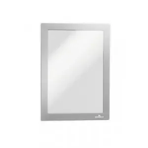 Durable DURAFRAME Self-Adhesive Sign & Document Holder with Magnetic Frame A5 Silver (Pack 2) – 487123