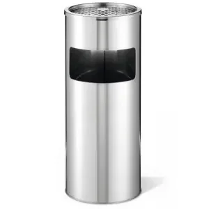 Durable Square Metal Waste Bin with Integrated Sand Ashtray – 17L – Silver