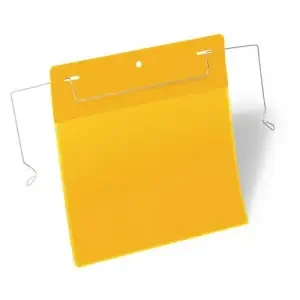 Durable Wire Hanger Ticket Holder Document Pocket – 50 Pack – A5 Yellow