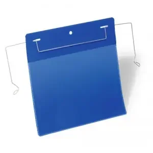 Durable Wire Hanger Ticket Holder Document Pocket Landscape – 50 Pack – A5 Blue