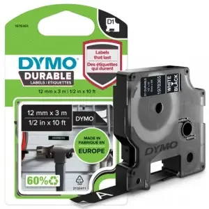 Dymo D1 Label Tape Durable 12mmx3m White on Black – 1978365