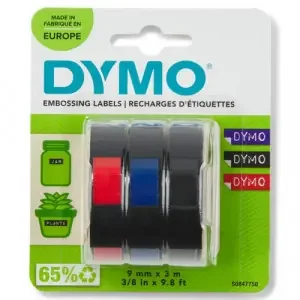 Dymo Embossing Tape 9mmx3m Red Black and Blue (Pack 3) S0847750