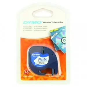 DYMO LetraTag Label Tape 12mm Plastic Black on White 91201 S0721660