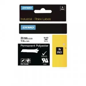 Dymo S0773830 24mm Black on White Permanent Polyester Tape – S0773830