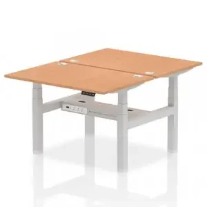Dynamic Air Back-to-Back W1200 x D800mm Height Adjustable Sit Stand 2 Person Bench Desk With Cable Ports Oak Finish Silver Frame – HA01676