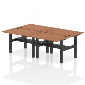 Dynamic Air Back-to-Back W1200 x D800mm Height Adjustable Sit Stand 4 Person Bench Desk With Cable Ports Walnut Finish Black Frame – HA01758