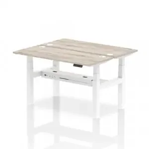 Dynamic Air Back-to-Back W1400 x D600mm Height Adjustable Sit Stand 2 Person Bench Desk With Cable Ports Grey Oak Finish White Frame – HA01864