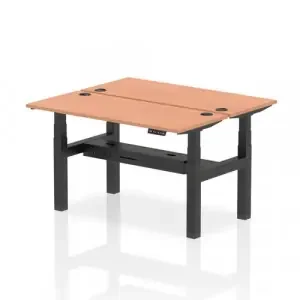 Dynamic Air Back-to-Back W1400 x D600mm Height Adjustable Sit Stand 2 Person Bench Desk With Cable Ports Beech Finish Black Frame – HA01854