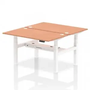 Dynamic Air Back-to-Back W1400 x D800mm Height Adjustable Sit Stand 2 Person Bench Desk With Cable Ports Beech Finish White Frame – HA01966