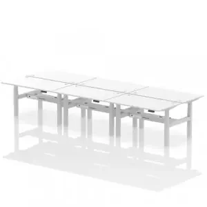 Dynamic Air Back-to-Back W1400 x D800mm Height Adjustable Sit Stand 6 Person Bench Desk With Cable Ports White Finish Silver Frame – HA02168
