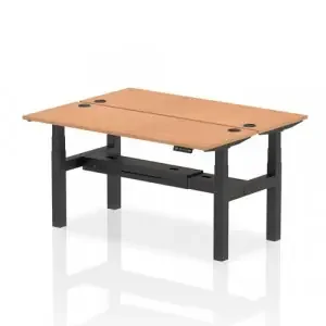 Dynamic Air Back-to-Back W1600 x D600mm Height Adjustable Sit Stand 2 Person Bench Desk With Cable Ports Oak Finish Black Frame – HA02196