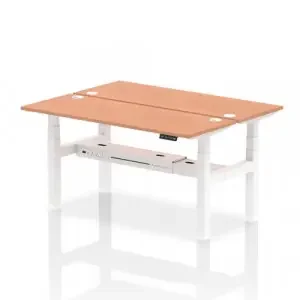 Dynamic Air Back-to-Back W1600 x D600mm Height Adjustable Sit Stand 2 Person Bench Desk With Cable Ports Beech Finish White Frame – HA02182