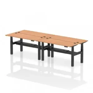 Dynamic Air Back-to-Back W1600 x D600mm Height Adjustable Sit Stand 4 Person Bench Desk With Cable Ports Oak Finish Black Frame – HA02232
