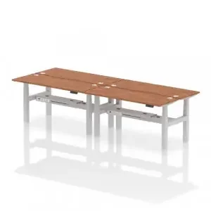 Dynamic Air Back-to-Back W1600 x D600mm Height Adjustable Sit Stand 4 Person Bench Desk With Cable Ports Walnut Finish Silver Frame – HA02240