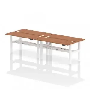 Dynamic Air Back-to-Back W1600 x D600mm Height Adjustable Sit Stand 4 Person Bench Desk With Cable Ports Walnut Finish White Frame – HA02242