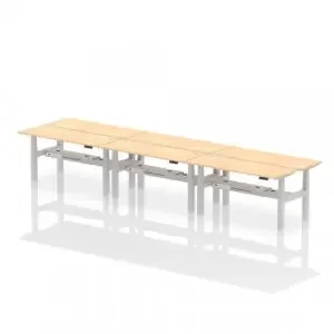 Dynamic Air Back-to-Back W1600 x D600mm Height Adjustable Sit Stand 6 Person Bench Desk With Cable Ports Maple Finish Silver Frame – HA02264