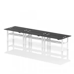 Dynamic Air Back-to-Back W1600 x D600mm Height Adjustable Sit Stand 6 Person Bench Desk With Cable Ports Black Finish White Frame – HA02950