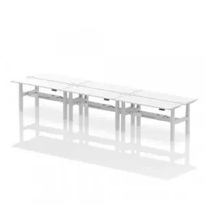 Dynamic Air Back-to-Back W1600 x D600mm Height Adjustable Sit Stand 6 Person Bench Desk With Cable Ports White Finish Silver Frame – HA02282