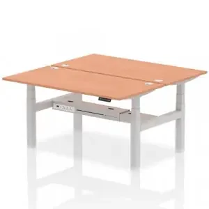 Dynamic Air Back-to-Back W1600 x D800mm Height Adjustable Sit Stand 2 Person Bench Desk With Cable Ports Beech Finish Silver Frame – HA02288