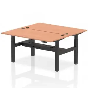 Dynamic Air Back-to-Back W1600 x D800mm Height Adjustable Sit Stand 2 Person Bench Desk With Cable Ports Beech Finish Black Frame – HA02286