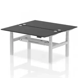 Dynamic Air Back-to-Back W1600 x D800mm Height Adjustable Sit Stand 2 Person Bench Desk With Cable Ports Black Finish Silver Frame – HA02954