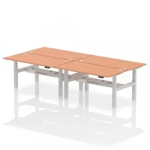 Dynamic Air Back-to-Back W1600 x D800mm Height Adjustable Sit Stand 4 Person Bench Desk With Cable Ports Beech Finish Silver Frame – HA02360