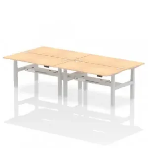 Dynamic Air Back-to-Back W1600 x D800mm Height Adjustable Sit Stand 4 Person Bench Desk With Cable Ports Maple Finish Silver Frame – HA02384