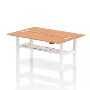 Dynamic Air Back-to-Back W1800 x D600mm Height Adjustable Sit Stand 2 Person Bench Desk With Cable Ports Oak Finish White Frame – HA02524