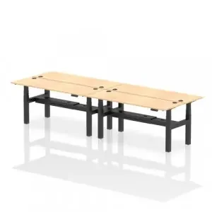 Dynamic Air Back-to-Back W1800 x D600mm Height Adjustable Sit Stand 4 Person Bench Desk With Cable Ports Maple Finish Black Frame – HA02550