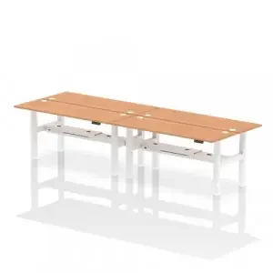 Dynamic Air Back-to-Back W1800 x D600mm Height Adjustable Sit Stand 4 Person Bench Desk With Cable Ports Oak Finish White Frame – HA02560