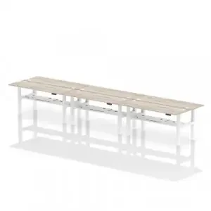Dynamic Air Back-to-Back W1800 x D600mm Height Adjustable Sit Stand 6 Person Bench Desk With Cable Ports Grey Oak Finish White Frame – HA02584
